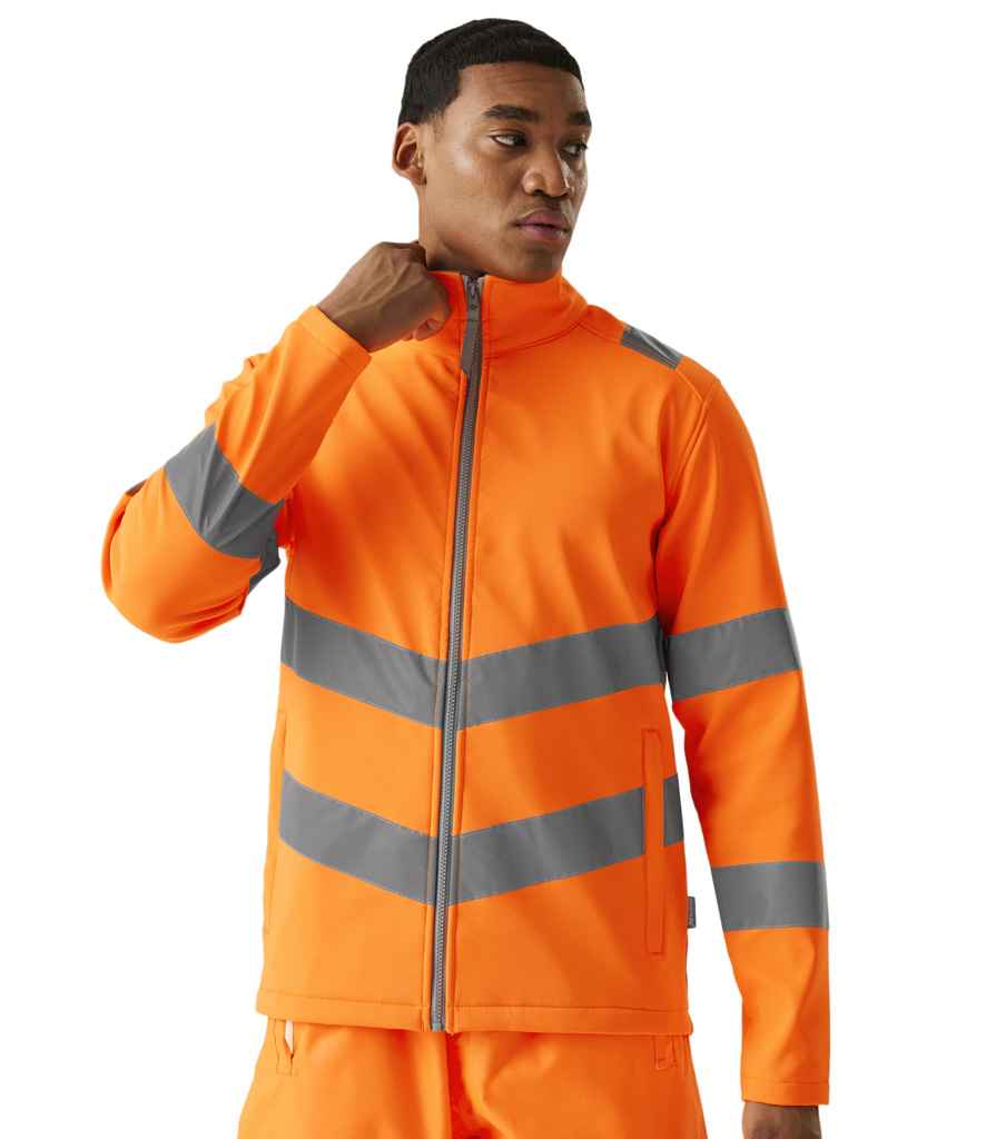 Regatta Hi-Vis RG557 Orange Model - Soft Shell Ready to be Embroidered and Printed by Custard Workwear - Cheap Personalised and Customised Workwear in Nottinghamshire, Derbyshire and Leicestershire