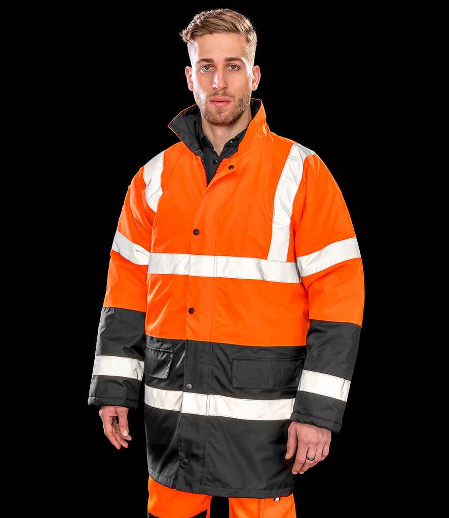 Result RS452 Fluorescent Orange/Black Model -  Ready to be Embroidered and Printed by Custard Workwear - Cheap Personalised and Customised Workwear in Nottinghamshire, Derbyshire and Leicestershire