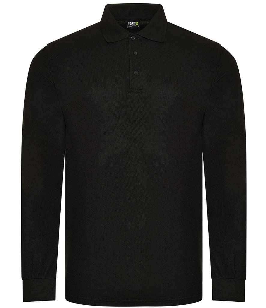 Pro RTX RX102 Black Front - Long Sleeve Polo Shirt Ready to be Embroidered and Printed by Custard Workwear - Cheap Personalised and Customised Workwear in Nottinghamshire, Derbyshire and Leicestershire