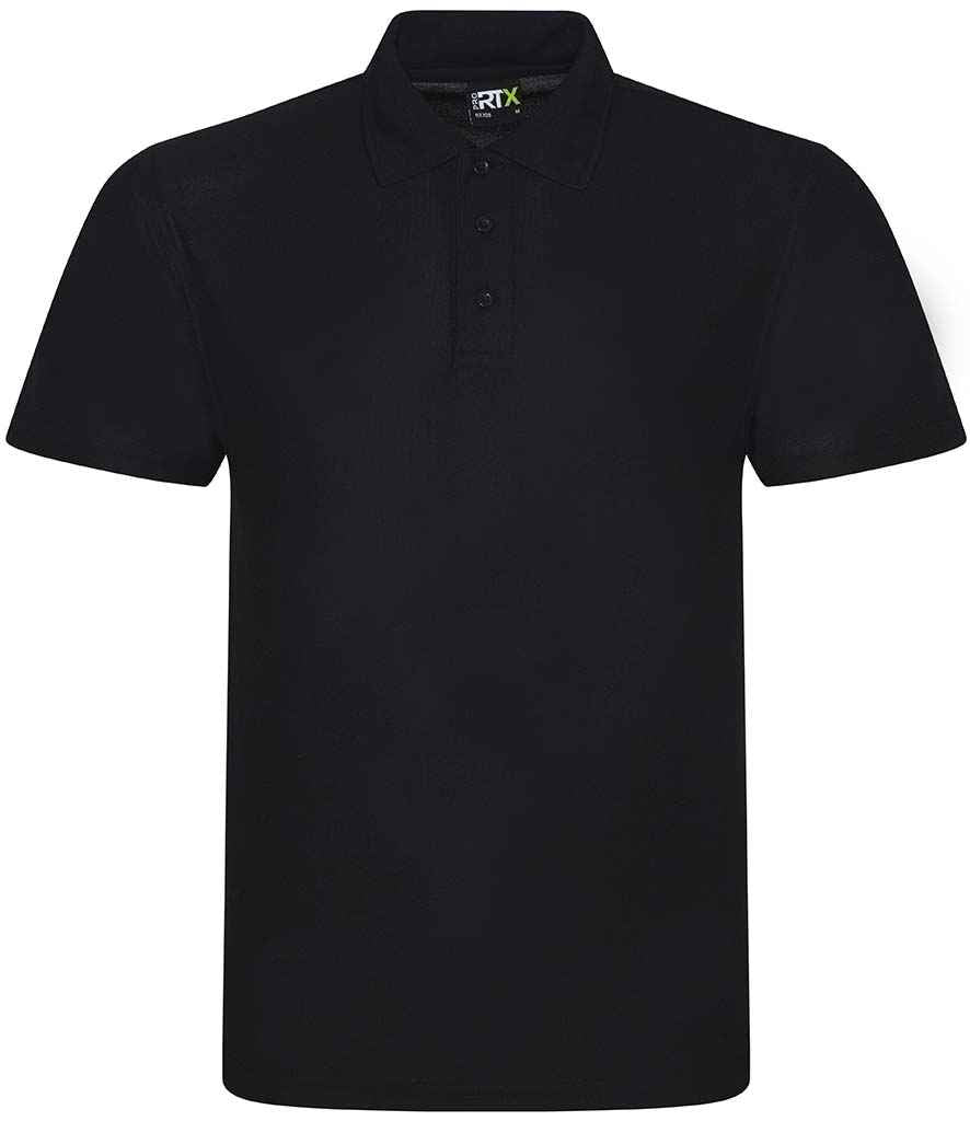 Pro RTX RX105 Black Front - Polyester Polo Shirt Ready to be Embroidered and Printed by Custard Workwear - Cheap Personalised and Customised Workwear in Nottinghamshire, Derbyshire and Leicestershire