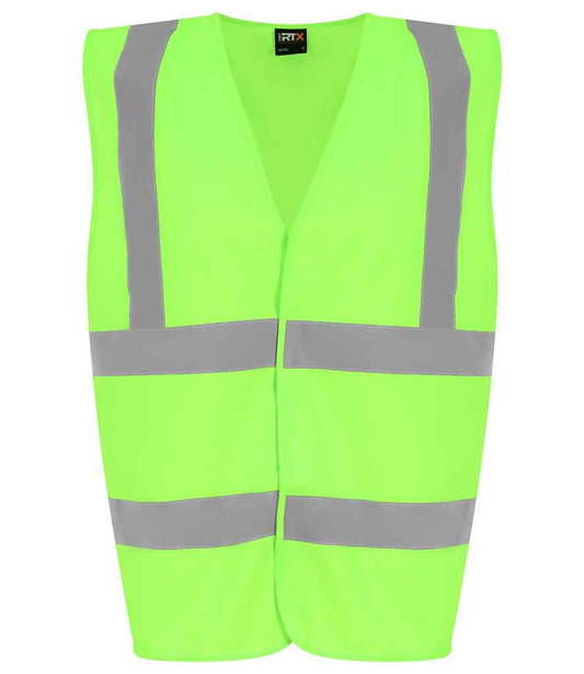 Pro RTX RX700B Lime Green Front - Kids Hi Vis Vest Ready to be Printed by Custard Workwear - Cheap Personalised and Customised Workwear in Nottinghamshire, Derbyshire and Leicestershire