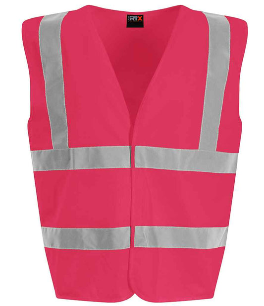 Pro RTX RX700B Pink Front - Kids Hi Vis Vest Ready to be Printed by Custard Workwear - Cheap Personalised and Customised Workwear in Nottinghamshire, Derbyshire and Leicestershire