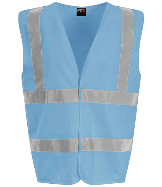 Pro RTX RX700 Sky Blue Front - Hi Vis Vest Ready to be Printed by Custard Workwear - Cheap Personalised and Customised Workwear in Nottinghamshire, Derbyshire and Leicestershire