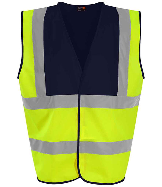 Pro RTX RX700 Yellow/Navy Front - Hi Vis Vest Ready to be Printed by Custard Workwear - Cheap Personalised and Customised Workwear in Nottinghamshire, Derbyshire and Leicestershire