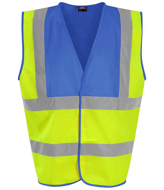 Pro RTX RX700 Yellow/Royal Blue Front - Hi Vis Vest Ready to be Printed by Custard Workwear - Cheap Personalised and Customised Workwear in Nottinghamshire, Derbyshire and Leicestershire