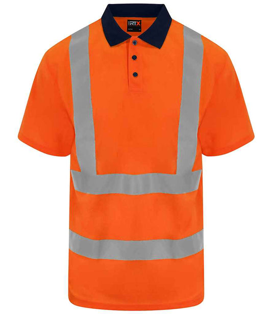 Pro RTX RX710 Orange/Navy Front - Hi Vis Polo Shirt Ready to be Printed by Custard Workwear - Cheap Personalised and Customised Workwear in Nottinghamshire, Derbyshire and Leicestershire