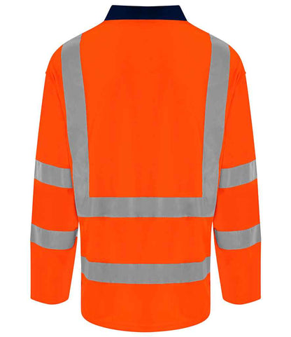 Pro RTX RX715 Orange/Navy Back - Hi Vis Long Sleeve Polo Shirt Ready to be Printed by Custard Workwear - Cheap Personalised and Customised Workwear in Nottinghamshire, Derbyshire and Leicestershire