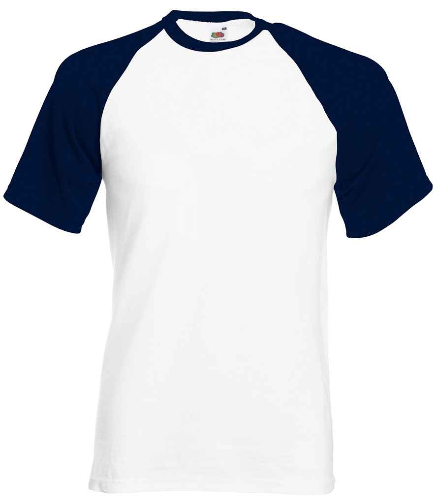 Fruit of the Loom SS31 White/Deep Navy Front -  Ready to be Printed by Custard Workwear - Cheap Personalised and Customised Workwear in Nottinghamshire, Derbyshire and Leicestershire