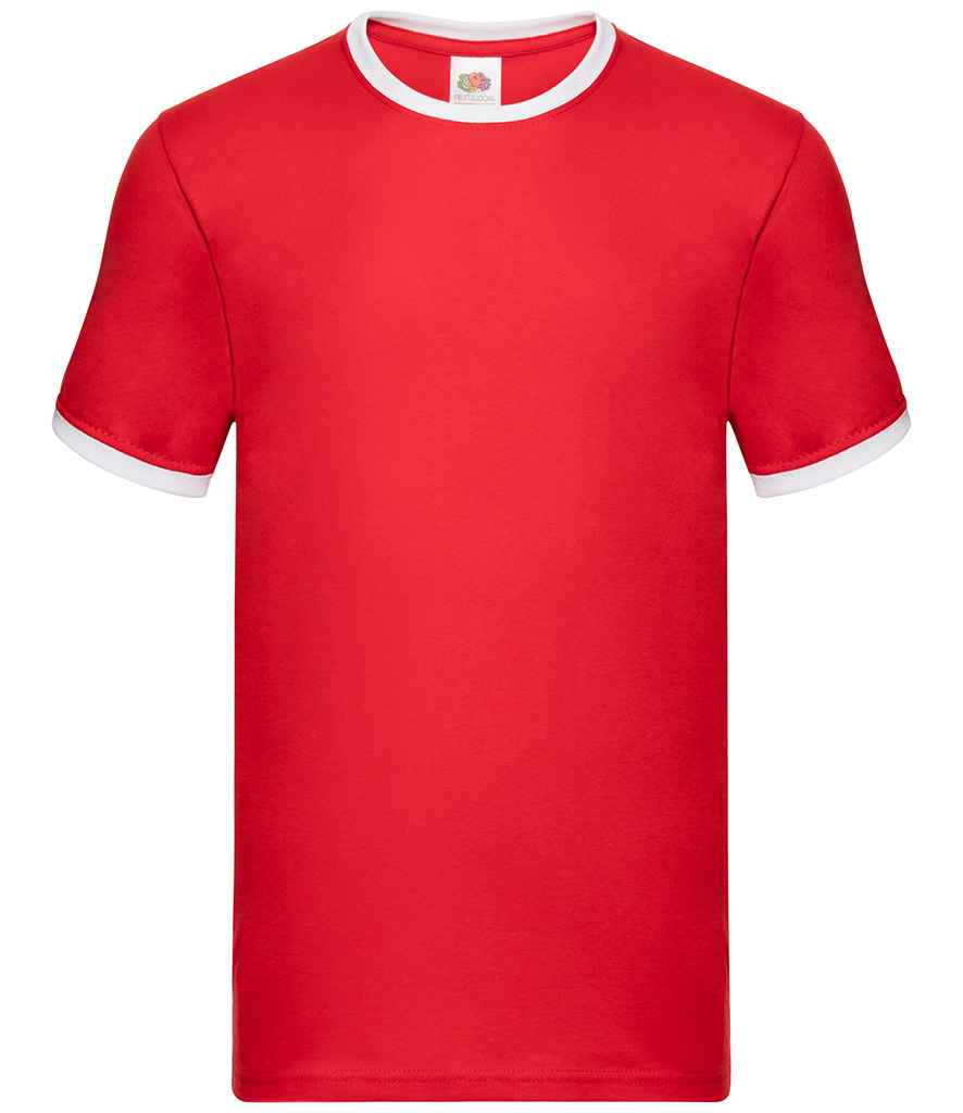 Fruit of the Loom SS34 Red/White Front -  Ready to be Printed by Custard Workwear - Cheap Personalised and Customised Workwear in Nottinghamshire, Derbyshire and Leicestershire