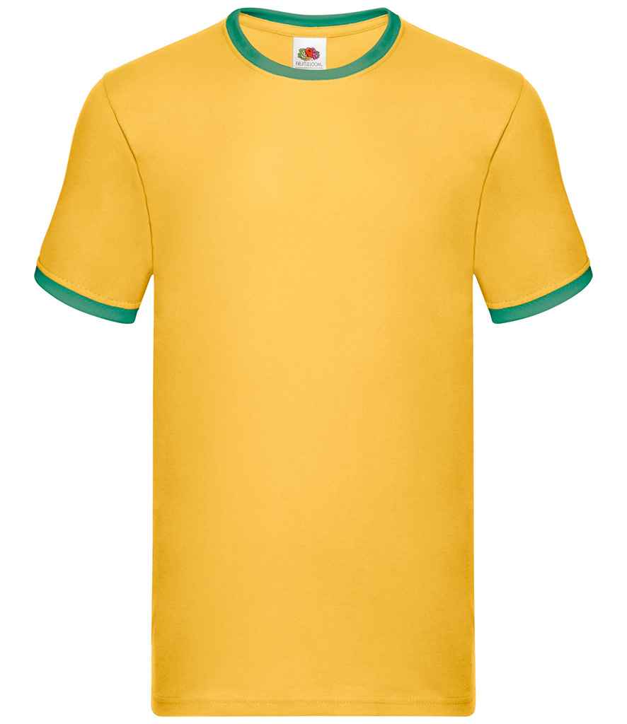 Fruit of the Loom SS34 Sunflower/Kelly Green Front -  Ready to be Printed by Custard Workwear - Cheap Personalised and Customised Workwear in Nottinghamshire, Derbyshire and Leicestershire