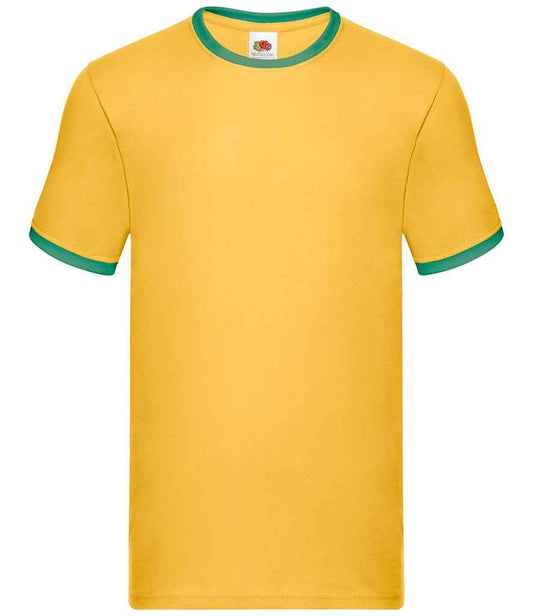 Fruit of the Loom SS34 Sunflower/Kelly Green Front -  Ready to be Printed by Custard Workwear - Cheap Personalised and Customised Workwear in Nottinghamshire, Derbyshire and Leicestershire