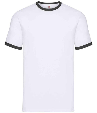 Fruit of the Loom SS34 White/Black Front -  Ready to be Printed by Custard Workwear - Cheap Personalised and Customised Workwear in Nottinghamshire, Derbyshire and Leicestershire