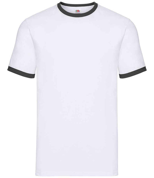 Fruit of the Loom SS34 White/Black Front -  Ready to be Printed by Custard Workwear - Cheap Personalised and Customised Workwear in Nottinghamshire, Derbyshire and Leicestershire