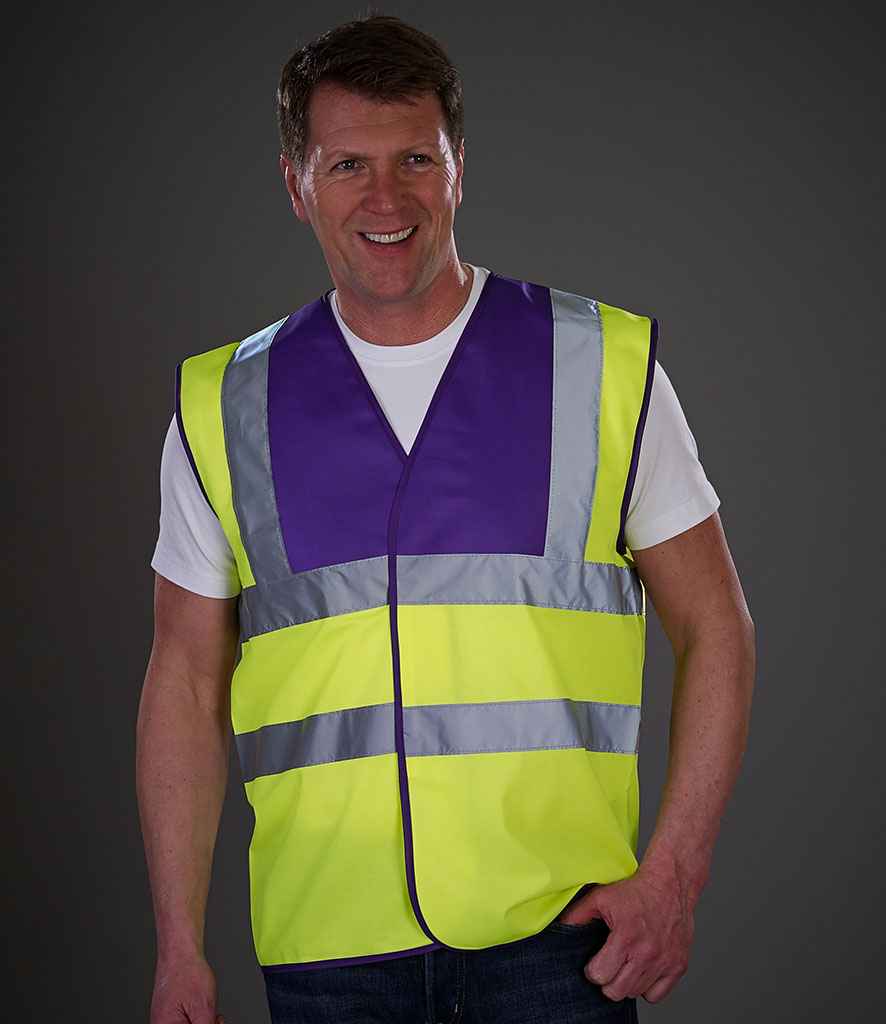 Yoko YK102 Purple/Yellow Model -  Ready to be Printed by Custard Workwear - Cheap Personalised and Customised Workwear in Nottinghamshire, Derbyshire and Leicestershire