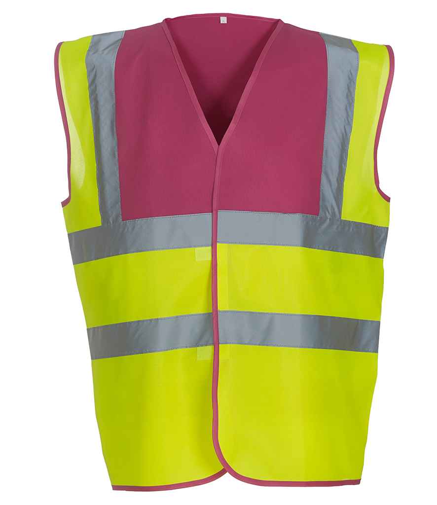 Yoko YK102 Raspberry/Yellow Front -  Ready to be Printed by Custard Workwear - Cheap Personalised and Customised Workwear in Nottinghamshire, Derbyshire and Leicestershire