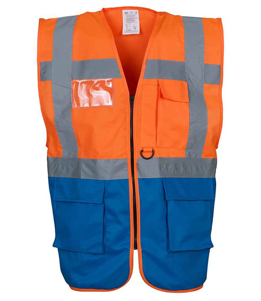 Yoko YK103 Orange/Royal Blue Front -  Ready to be Printed by Custard Workwear - Cheap Personalised and Customised Workwear in Nottinghamshire, Derbyshire and Leicestershire