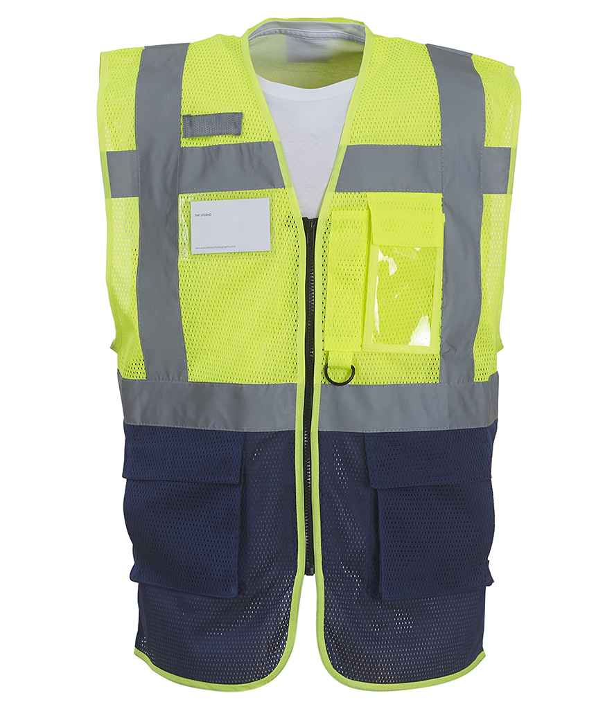 Yoko YK107 Yellow/Navy Front -  Ready to be Printed by Custard Workwear - Cheap Personalised and Customised Workwear in Nottinghamshire, Derbyshire and Leicestershire