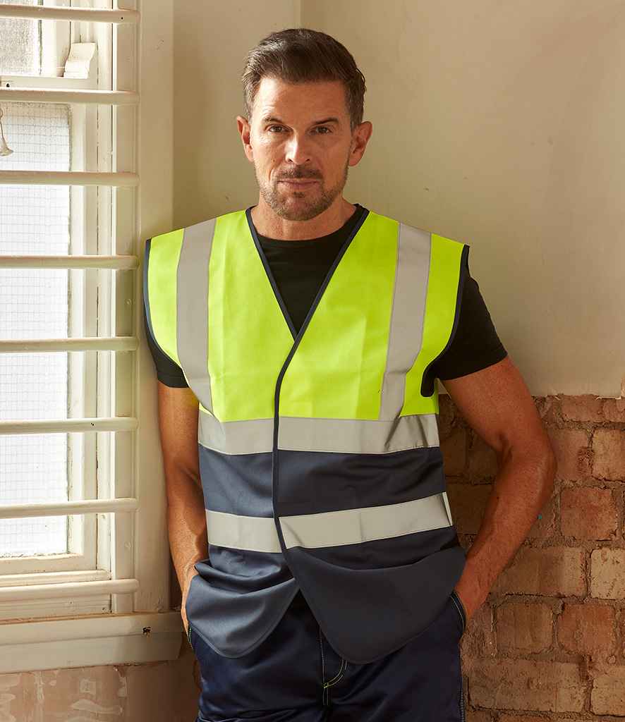 Yoko YK111 Yellow/Navy Model -  Ready to be Printed by Custard Workwear - Cheap Personalised and Customised Workwear in Nottinghamshire, Derbyshire and Leicestershire