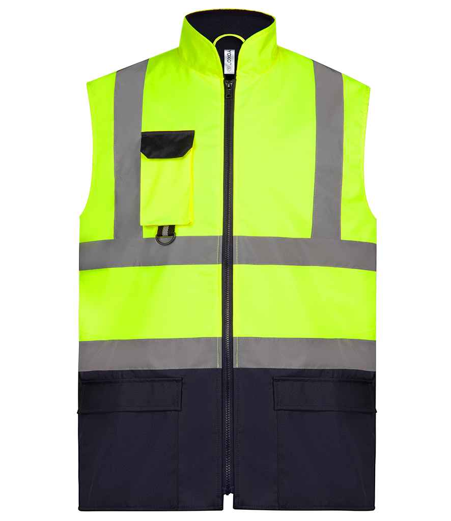 Yoko YK215 Yellow/Navy Front -  Ready to be  by Custard Workwear - Cheap Personalised and Customised Workwear in Nottinghamshire, Derbyshire and Leicestershire